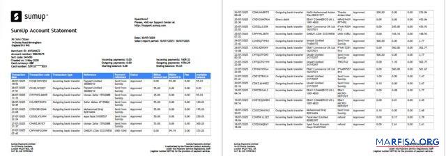 Printable UK SumUp account statement word 2 pages sample